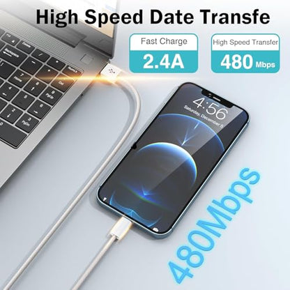 USB-A to Lightning Cable 6.6FT Fast Woven Charging Cord for Apple iPhone 14/13/12/11 XR XS X 8 7 6, iPad 9/8/7/6th, Carplay Charger Cord - size: 6.6ft