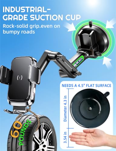 Truck Phone Mount, Wireless Car Charger Holder, 16.8" Arm, Big Rig