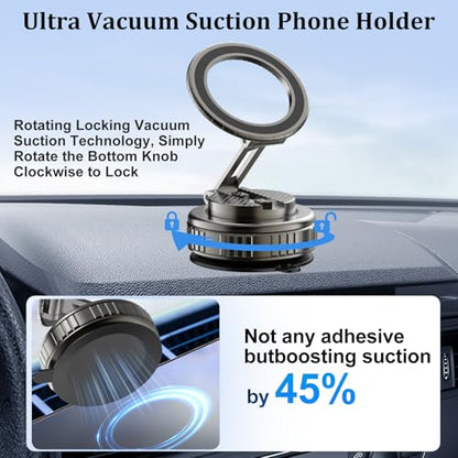 Phone Holders for Your Car, Ultra Vacuum Suction Cup Magnetic Car Phone Holder Mount 360° Adjustable Foldable Cars Phone Stand Compatible with MagSafe iPhone All Smartphones