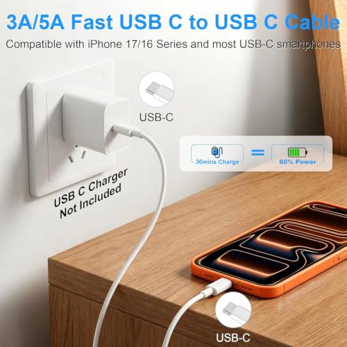 USB C to USB C Cable [MFI Certified] 60W iPhone 17 16 15 Charger Cord,