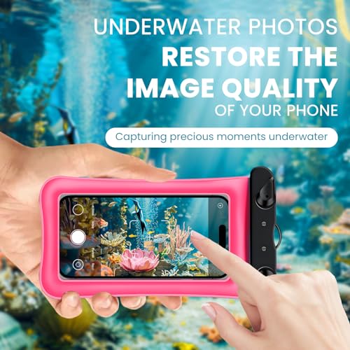2 Pack Waterproof Floating Phone Pouch IPX8 Floatable Waterproof Phone Case with Lanyard Strap Universal Dry Bags Underwater Case Wallet for iPhone 17/Air16 15 14 13 12 Samsung,Up to 7.2" for Swimming - color: Pink+Black