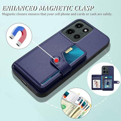 for Moto G 5G 2025 Back RFID Blocking Wallet Case, Blue | PU leather, TPU interior, 5 card slots, cash/photo pocket, magnetic clasp, kickstand, 2-layer shockproof, scratch resistant - color: Blue