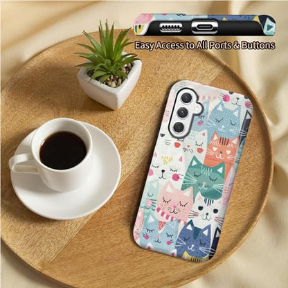 Cartoon Cats Phone Case for Samsung Galaxy S25, Dual Layer Shockproof Rugged Cover with Soft TPU + Hard PC, Anti-Scratch Slim Fit Wireless Charging Compatible - color: Cartoon Cats, size: 6.2" Galaxy S25