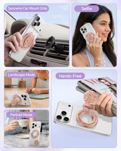 SYNCWIRE for MagSafe Phone Grip, Sparkly Magnetic Phone Ring Holder - color: Glitter Rose Gold