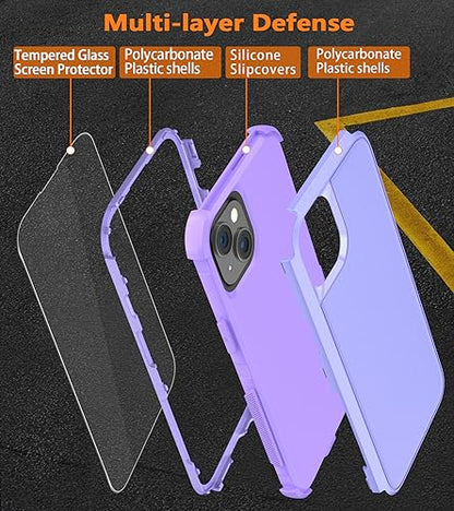 Diverbox for iPhone 15 Pro Case [Shockproof] [Dropproof] [Tempered Glass Screen Protector ],Heavy Duty Protection Phone Case Cover for Apple iPhone 15 Pro 6.1 inch (Purple) - color: Purple