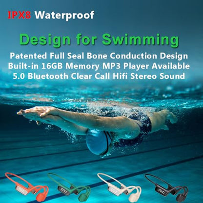 IHAO Swimming Headphones True Bone Conduction Open Ear Headset MP3 Player Built-in 32G Memory IP68 Underwater Waterproof Stereo Bluetooth Earphone for Driving Bicycling Running Skiing-Grey - color: Swim Headphone Grey