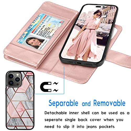 Tekcoo Wallet Case Compatible with iPhone 14 Pro Max (6.7 inch) 2022 Luxury ID Cash Credit Card Slots Holder Carrying Pouch Folio Flip PU Leather Cover [Detachable Magnetic Case] - Marble - color: W-Marble, size: IP 14 Pro Max (6.7")