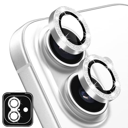 Designed for iPhone 16 and 16 Plus Camera Lens Protector, Bling Glitter Diamond Lens Cover 9H Tempered Glass Camera Cover Anti Scratch Shockproof Screen Protector - color: Silver Glitter