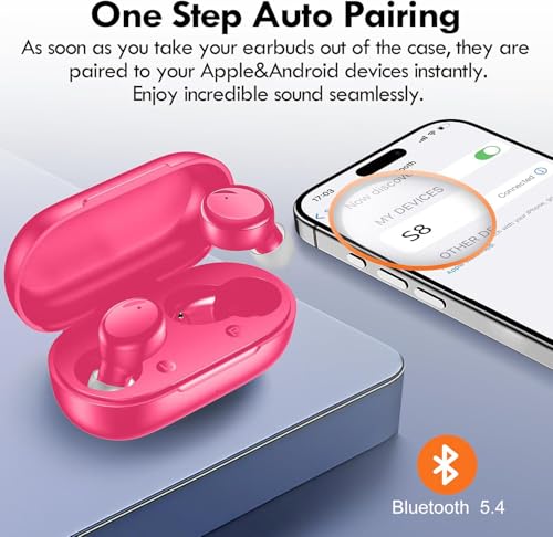 Lanteso True Wireless Earbuds Bluetooth 5.4, in Ear Headphones - color: Hot Pink