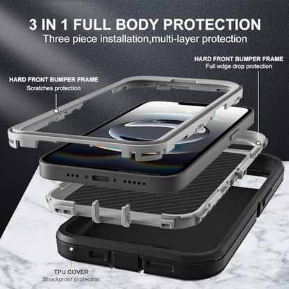 YKHJKLEC for iPhone 16e Case, Compatible with Magsafe, Military Grade 3 in 1 Heavy Duty Shockproof/Drop Proof/Dust Proof Case with 2Pcs Tempered Glass Screen Protector (New-Black/Grey) - color: New-Black/Grey