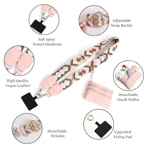 Crossbody Body Phone Holder for Women, New Phone Strap with Zippered Pouch, Adjustable Crossbody Strap - color: Pink
