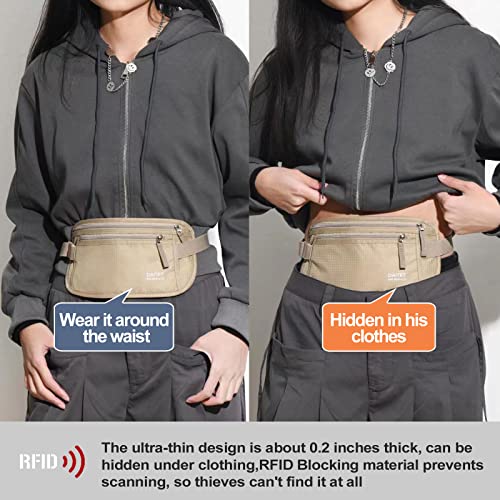 Money Belt - Passport Holder Secure Hidden Travel Wallet with RFID Blocking, Undercover Fanny Pack (Beige) - color: Beige, size: Rfid Blocking & Belt Wide:1 inch