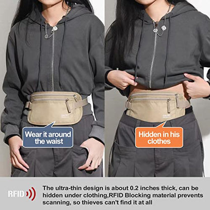 Money Belt - Passport Holder Secure Hidden Travel Wallet with RFID Blocking, Undercover Fanny Pack (Beige) - color: Beige, size: Rfid Blocking & Belt Wide:1 inch
