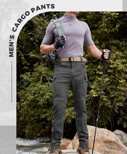 Susclude Men's Cargo Tactical Pants Breathable Ripstop Work Hiking Trousers - color: Gray, size: 30W x 30L