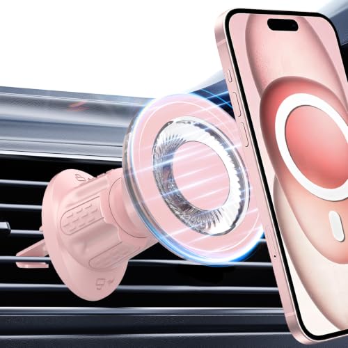 for MagSafe Car Mount,【22 N55 Super Magnets】 Magnetic Phone Holder for Car Air Vent, Cell Phone Mount Car Accessories Compatible with iPhone 17 16 15 14 13 12 Pro Max (Pink) - color: Pink