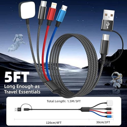 Cruise Essentials 4IN2 Charging Cable for iWatch Charger/iPhone17/IP/Micro - color: Black, size: 1Pack 5FT