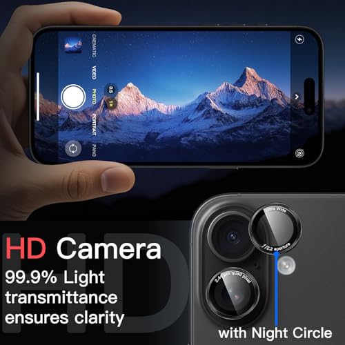 JETech Camera Lens Protector for iPhone 16/16 Plus, Black+Red, 1 Set - size: iPhone 16/16 Plus