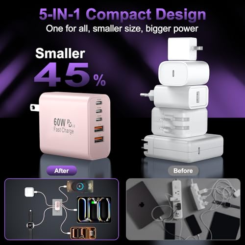 USB C Charger Block Fast Charging,60W Phone Charger USBC Wall Plug Adapter - color: Pink-2Pack