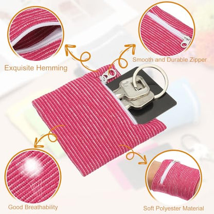 Wrist Wallet Wristband with Zipper, Cotton Wrist SweatBands Sports Absorb Sweat - color: Rose Red