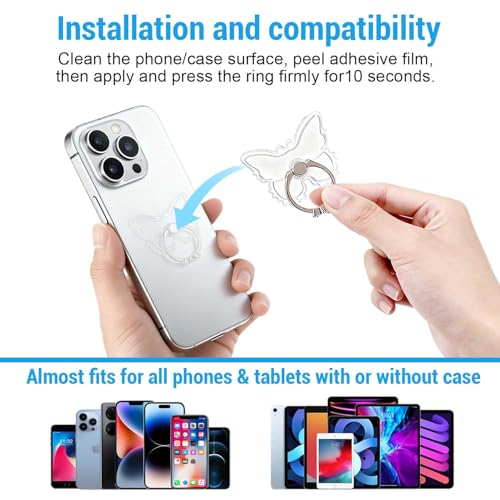2PcsTransparent Phone Ring Holder,Clear Butterfly Phone Ring Grip