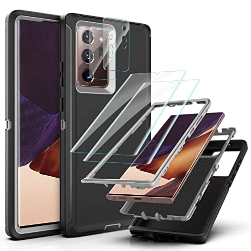 YmhxcY Note 20 Ultra Case with Self Healing Flexible TPU Film[2 Pack] and Camera Lens Screen Protective Film[2 Pack], Heavy Protection Cover for Samsung Galaxy Note 20 Ultra-Black and Grey - color: SF-Black/Grey