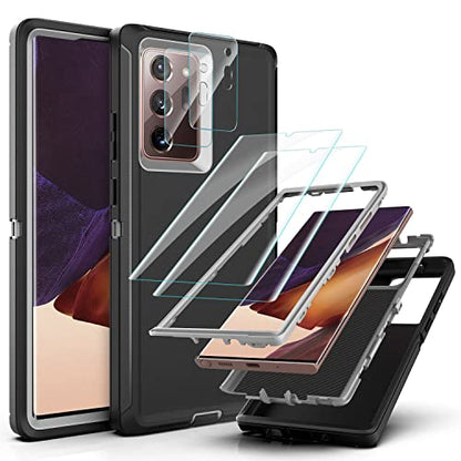 YmhxcY Note 20 Ultra Case with Self Healing Flexible TPU Film[2 Pack] and Camera Lens Screen Protective Film[2 Pack], Heavy Protection Cover for Samsung Galaxy Note 20 Ultra-Black and Grey - color: SF-Black/Grey