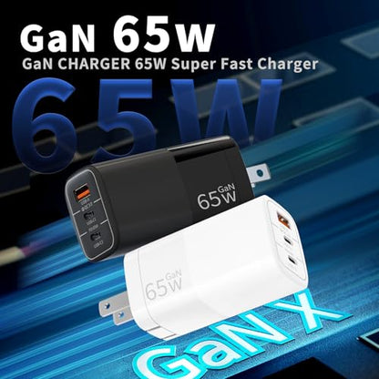 65W GaN Fast Charger, 3-Port USB C PD Power Adapter