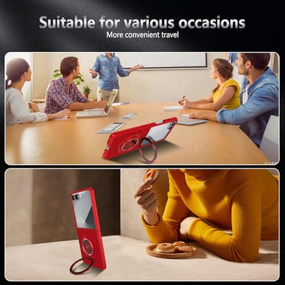 Magnetic Case for Samsung Galaxy Z Flip 7, [Compatible with MagSafe] Shockproof Slim fit Samsung Z Flip 7 Phone Case with Magnetic Ring Kickstand, Red - color: Red, size: Samsung Galaxy Z Flip 7