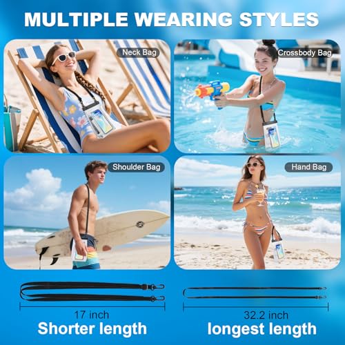 2 Pack Large Waterproof Phone Pouch, Waterproof Phone Case for iPhone 16 15 14 13 Pro Max Galaxy S25 S24 All Devices, IPX8 Double Sealing, Floating Water Proof Bag for Beach Water Park - color: Black+White