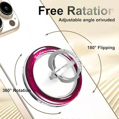 Transparent Shiny Magnetic Phone Ring Holder,360° Rotatable Removable Phone Grip,Clear Rose Pink Sparkle Diamond Stylish Design Compatible with All Phones & Tablets - color: Clear Rose Pink