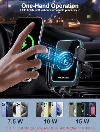 Wireless Car Charger, MOKPR 15W Auto Clamping Car Phone Holder Charger - style: Dashboard