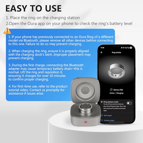 Wireless Charging Case Compatible with Oura Ring Gen 4 Charger Size 8 | 600mAh Portable Travel Charging Box with USB-C Cable & Indicator Light, Essential for Smart Oura Ring 4 Users, Grey