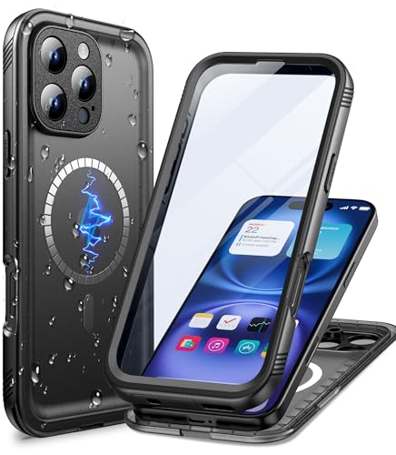 Cozycase for iPhone 16 Pro Max Waterproof Magnetic Case TOP Protective | Compatible with MagSafe Heavy Duty 360 Full Body Shockproof Dustproof with Screen Camera Protector Front Back Cover Black - color: Frosted Black, size: For iPhone 16 Pro Max