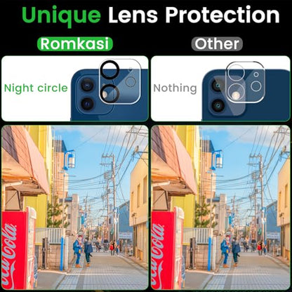 Romkasi 3 Pack Privacy Screen Protector for iPhone 12 6.1 Inch with 3 Pack Camera Lens Protector, Anti Spy Tempered Glass Film, Anti-Scratch, Touch Sensitive, Case Friendly - color: iPhone 12