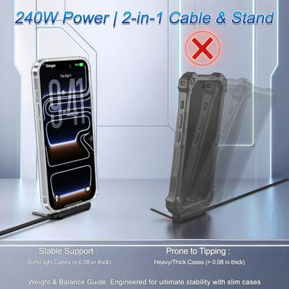 Invisible Holder Charger Cable, 240W PD Fast Charging, 4.9FT - size: 2PCS ( C to C & C to Lightning )