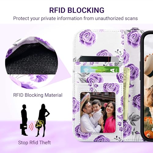 ULAK Compatible with iPhone 15 Pro Max Wallet Case Card Holder, Purple | for Women with Credit Card Holders, [RFID Blocking], Designed Flip PU Leather Kickstand Shockproof Protective Cover - color: Purple, size: iPhone 15 Pro Max - 6.7 inch