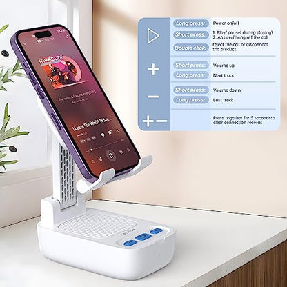 comiso Phone Stand with Bluetooth Speaker, HD Stereo, Adjustable, Black - color: White