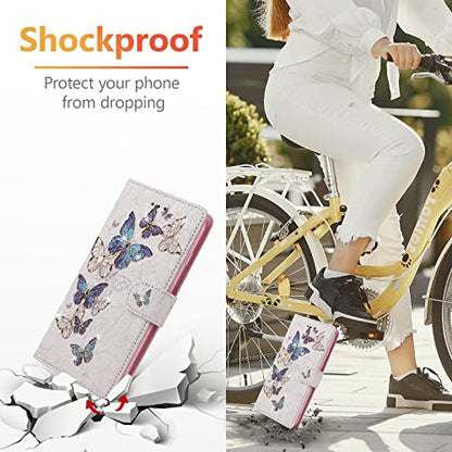 UEEBAI Wallet Case for iPhone 13, PU Leather Phone Cover Kickstand RFID Blocking Flip Case Card Slots Wrist Strap Relief Engraved Pattern Magnetic Closure Flower Folio Wallet, Blue Butterfly - color: Blue Butterfly, size: iPhone 13
