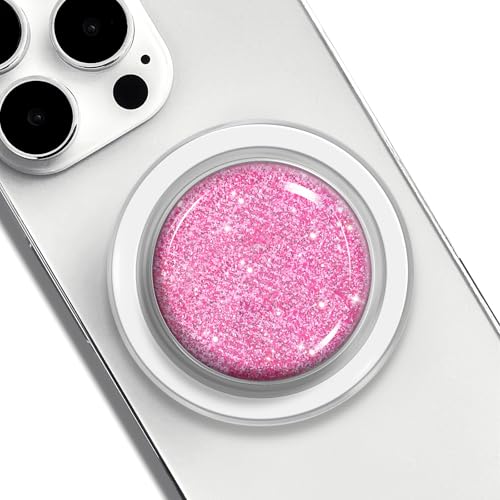 Magnetic Phone Grip Stand, Clear Crystal Glitter Collapsible Expanding Holder for Smartphones & Tablets, Gold Pink Glitter - size: Gold Glitter Pink