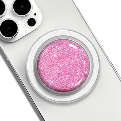 Magnetic Phone Grip Stand, Clear Crystal Glitter Collapsible Expanding Holder for Smartphones & Tablets, Gold Pink Glitter - size: Gold Glitter Pink