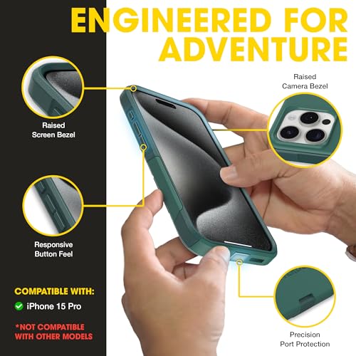 OtterBox iPhone 15 Pro Commuter Series MagSafe Case - Get Your Greens | 3X MIL Drop Protection - Dual-Layer Shockproof Design - Pocket-Friendly - Raised Edges - Port Covers - Non-Retail Packaging - color: Get Your Greens