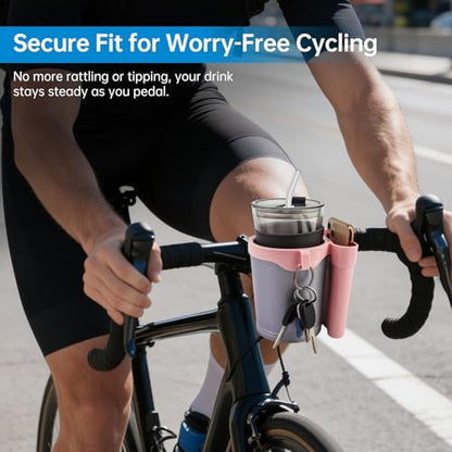 3-in-1 Bike Cup Holder with Cell Phone Case Keys Hook, Gray Pink - color: grey pink