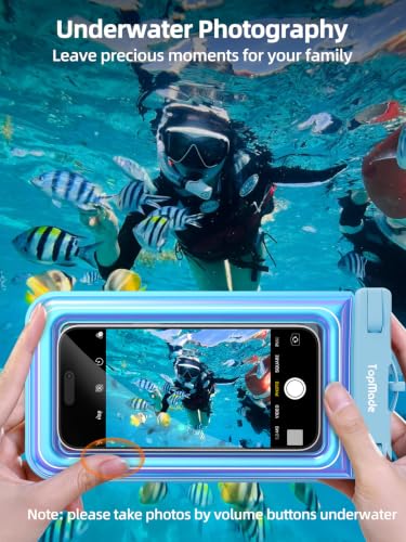 TopMade Floating Waterproof Phone Pouch, 2 Pack IP68 Waterproof Phone Case | Beach/Cruise/Travel Essentials, Detachable Lanyard, Waterproof Pouch for iPhone 17 16 15 Pro Max, Up to 7", Iridescent Blue - color: Blue