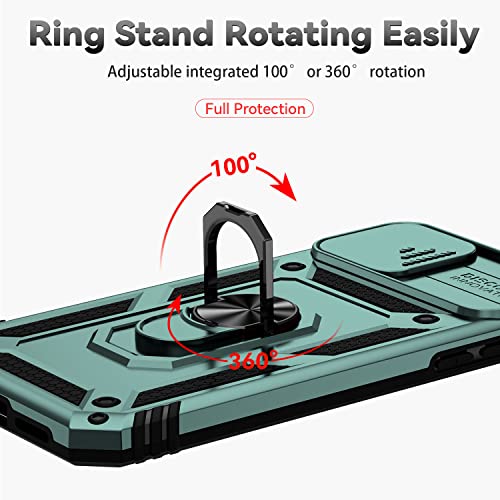 for iPhone XS Max Case with Camera Lens Cover Screen Protector, Dual Layer Military Grade Drop Protection Magnetic Ring Holder Kickstand Protective Phone Case for iPhone XS Max 6.5 inch (Dark Green) - color: Dark Green Military-Grade 2nd gen