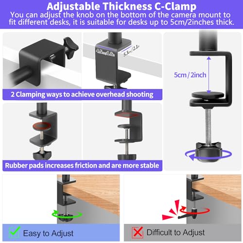 JINSUI Camera Desk Mount with Ball Head, 14"-33" Extendable Light Stand