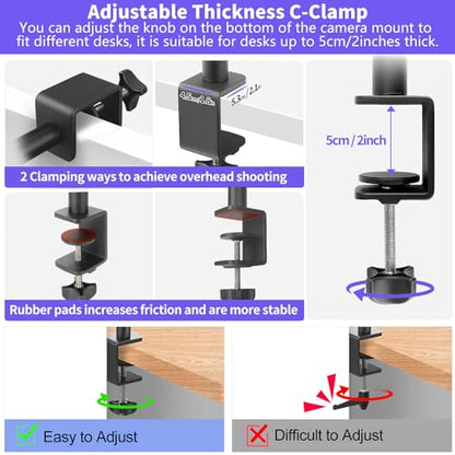 JINSUI Camera Desk Mount with Ball Head, 14"-33" Extendable Light Stand