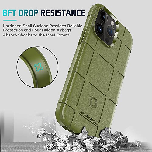 Rugged Shield 8ft Drop Proof TPU Thick Armor Tactical Protective Case Compatible with iPhone 14 Pro Max (6.7 inches) - Army Green - color: Army Green, size: iPhone 14 Pro Max