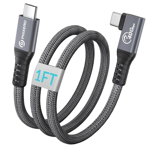 Cable Compatible with Thunderbolt 4 Cable 1ft, Right Angle USB4 Cable, with 40Gbps Data Transfer, PD100W Charging, Nylon Braided USB C Cable, Single 8K or Dual 4K Display, for MacBook Pro/Air