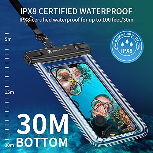 SYNCWIRE Waterproof Smartphone Pouch [Pack of 2], IPX8 Touch Sensitive Waterproof Bag for Phone iPhone 13 Pro Max, 12, 11 Pro, XS Max, XR, XS, X,7 8, Samsung S21/S20/S10, Huawei P30 Pro - 7 Inch - color: Transparent + Black