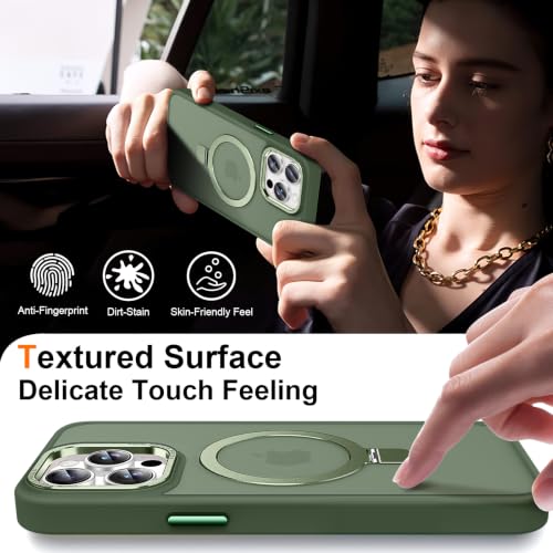 Magnetic for iPhone 13 Pro Max Case with Ring Stand,Midnight Green | Invisible Magnetic Kickstand, 10FT Drop Protection Shockproof, Velvety Touch, Slim Translucent Matte Back - color: Midnight Green, size: Iphone 13 Pro Max 6.7 inches